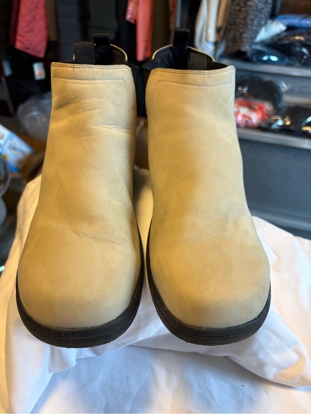 Rockport Beige Suede Chelsea Ankle Booties